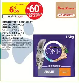 Intermarché Purina one croquettes pour chat adulte au poulet offre