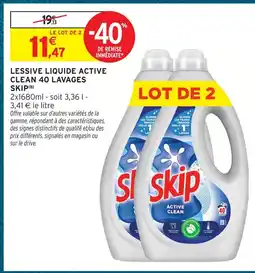 Intermarché Skip lessive liquide active clean 40 lavages offre