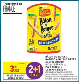 Intermarché Justin bridou bâton de berger nature mini 15-16 pièces offre