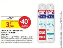 Intermarché Sanex déodorant spray 0% pure et fresh offre