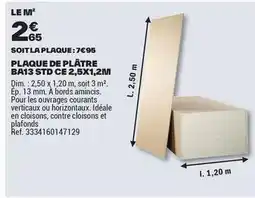 Brico Dépôt Dim - plaque de platre ba13 std ce 2.5x1.2m offre