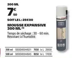 Brico Dépôt Brenner - mousse expansiv 300 ml offre