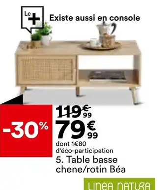 BUT Table basse chene/rotin Béa offre