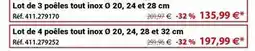 Mathon Lot de 4 poêles tout inox ø 20, 24 et 28 cm offre
