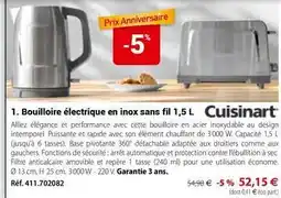 Mathon Cuisinart - bouilloire électrique en inox sans fil offre