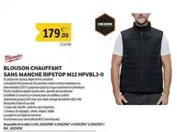 DomPro Milwaukee - blouson chauffant sans manche ripstop m12 hpvbl3-0 offre