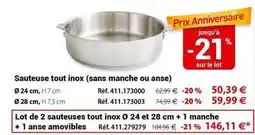 Mathon Sauteuse tout inox (sans manche ou anse) offre