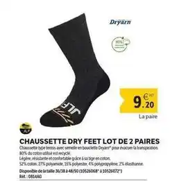 DomPro Chaussette dry feet lot de 2 paires offre