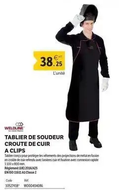 DomPro Tablier de soudeur croute de cuir a clips offre