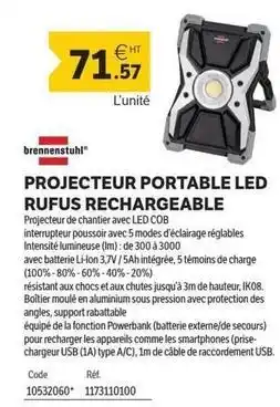 DomPro 3m - projecteur portable led rufus rechargeable offre