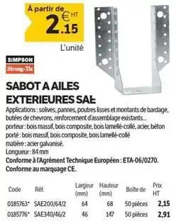 DomPro Sabot a ailes exterieures sal offre