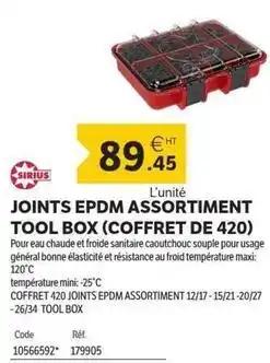 DomPro Sirius - joints epdm assortiment tool box (coffret de 420) offre