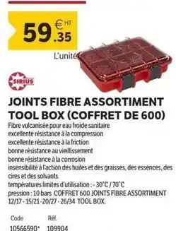 DomPro Sirius - joints fibre assortiment tool box (coffret de 600) offre