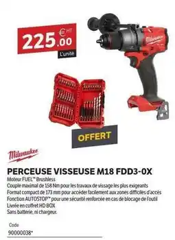 DomPro Milwaukee - perceuse visseuse m18 fdd3-0x offre