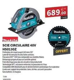 DomPro Makita - scie circulaire 40v hs013gz offre