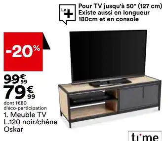BUT Meuble TV L.120 noir/chêne Oskar offre