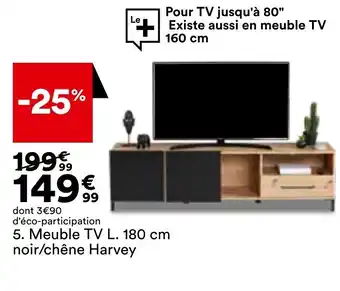 Meuble TV L. 180 cm noir/chêne Harvey