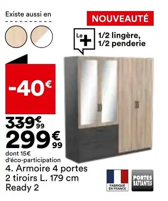 Armoire 4 portes 2 tiroirs L. 179 cm Ready 2