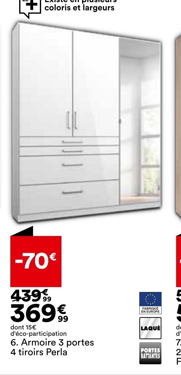 Promo Armoire 3 portes 4 tiroirs Perla chez BUT