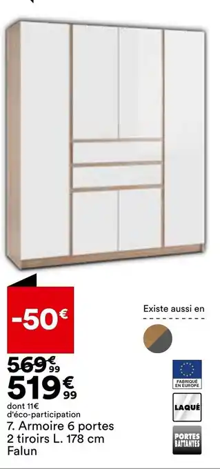 BUT Armoire 6 portes 2 tiroirs L. 178 Falun offre