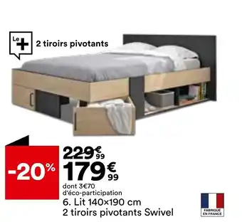 BUT Lit 140x190cm 2 Tiroirs Pivotants Swivel offre