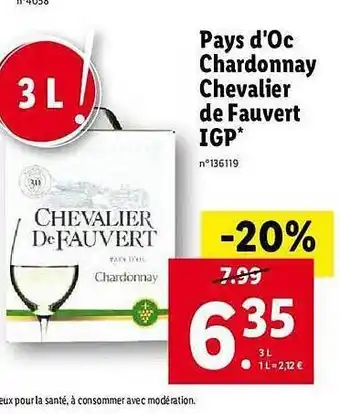 Lidl Pays D'oc Chardonnay Chevalier De Fauvert Igp offre