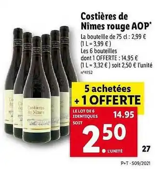 Lidl Costières De Nîmes Rouge Aop offre