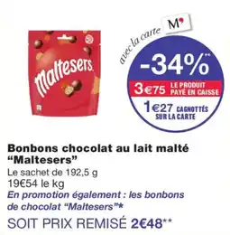 Monoprix Maltesers Bonbons chocolat au lait malté offre