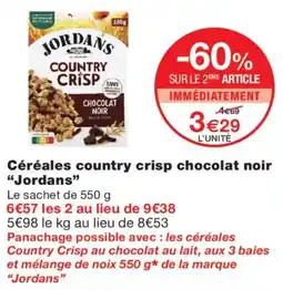 Monoprix Jordans Céréales country crisp chocolat noir offre