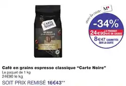Monoprix Carte Noire Café en grains espresso classique offre