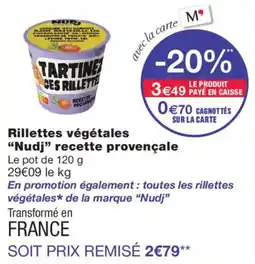 Monoprix Nudj Rillettes végétales offre