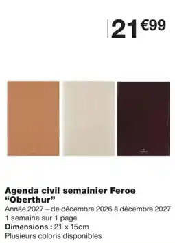 Monoprix Oberthur Agenda civil semainier Feroe offre