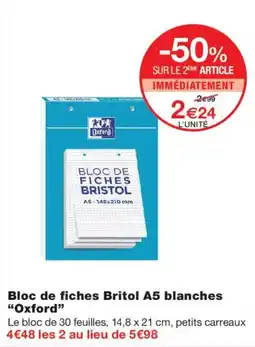 Monoprix Oxford Bloc de fiches Britol A5 blanches offre
