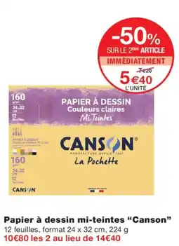 Monoprix Canson Papier à dessin mi-teintes offre