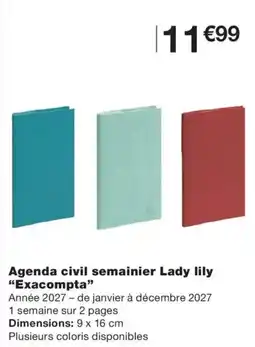 Monoprix Exacompta Agenda civil semainier Lady lily offre