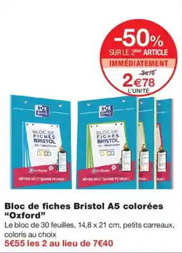 Monoprix Oxford Bloc de fiches Bristol A5 colorées offre