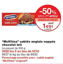 Monoprix McVities sablés anglais nappés chocolat lait offre