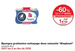 Monoprix Elephant Éponges grattantes nettoyage doux vaisselle offre