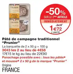 Monoprix PRUNIER Pâté de campagne traditionnel offre
