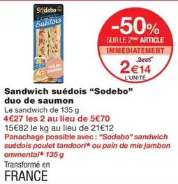 Monoprix Sodebo Sandwich suédois duo de saumon offre