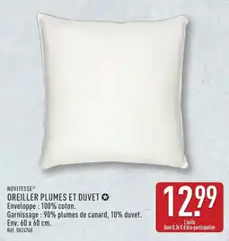 ALDI NOVITESSE OREILLER PLUMES ET DUVET offre