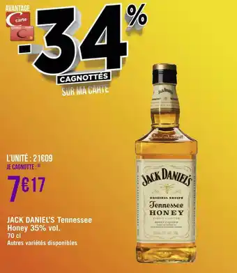 Géant Casino Jack daniel’s jack daniel’s tennessee honey 35% vol. offre