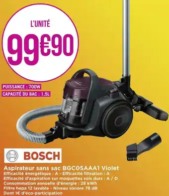 Géant Casino Bosch aspirateur sans sac bgc05aaa1 violet offre