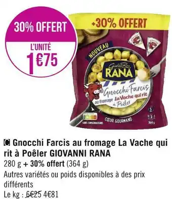 Géant Casino Giovanni rana gnocchi farcis au fromage la vache qui rit à poêler offre