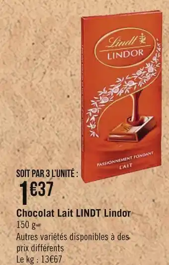 Géant Casino Lindt chocolat lait lindor offre