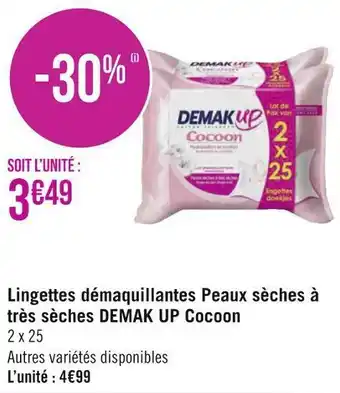Géant Casino Demak up lingettes démaquillantes peaux sèches à très sèches cocoon offre
