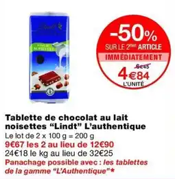 Monop' Lindt Tablette de chocolat au lait noisettes offre