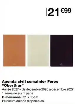 Monop' Oberthur Agenda civil semainier Feroe offre