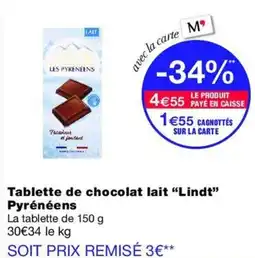 Monop' Lindt Tablette de chocolat lait offre