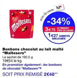 Monop' Maltesers Bonbons chocolat au lait malté offre
